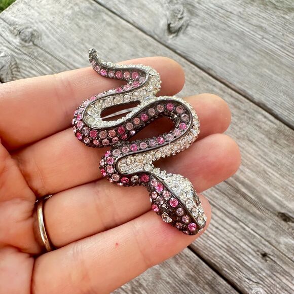 Vintage Kenneth Lane Snake Serpant Brooch WHITE & PINK  SIGNED - Picture 2 of 6